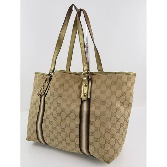 Auth GUCCI Brown GG Canvas and Gold Leather Sherry Line Tote Bag Purse #56244​ - Picture 13 of 14
